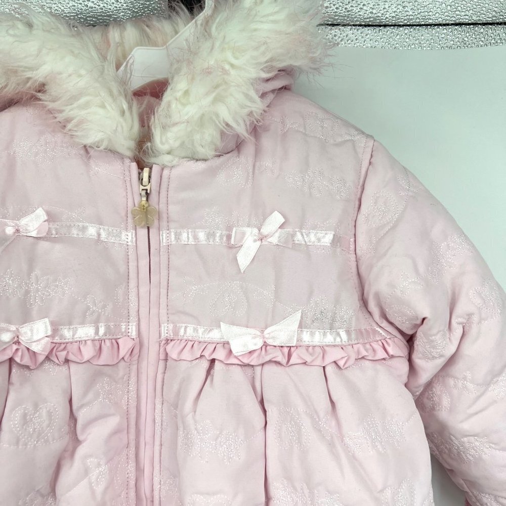Rothschild Baby Girl Pink Faux Fur Woven Pram Outerwear Snow Suit Size 24 M - Picture 2 of 14